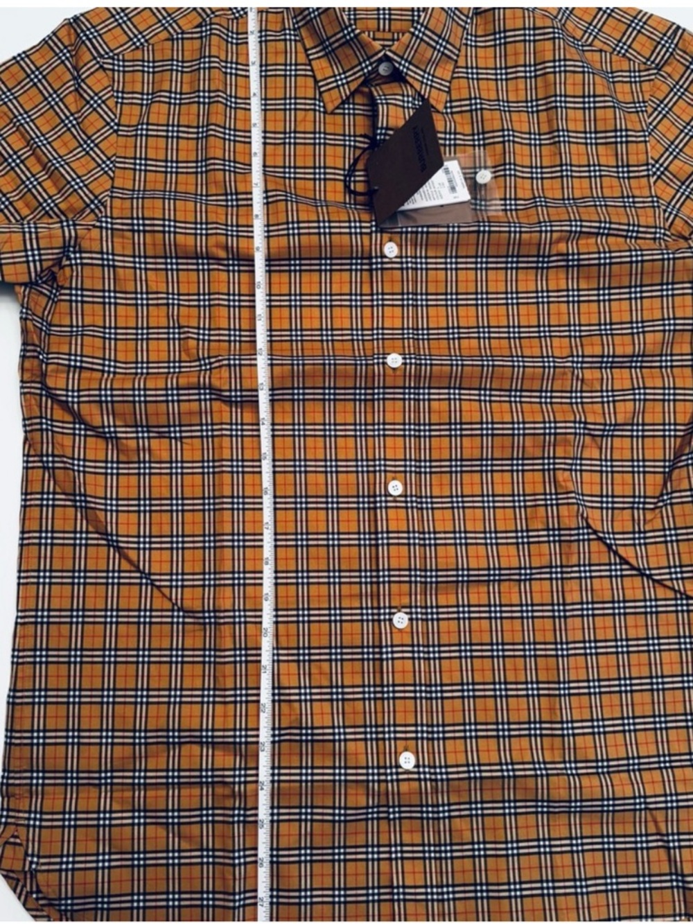 Burberry Orange Plaid Cotton Button-Down Shirt